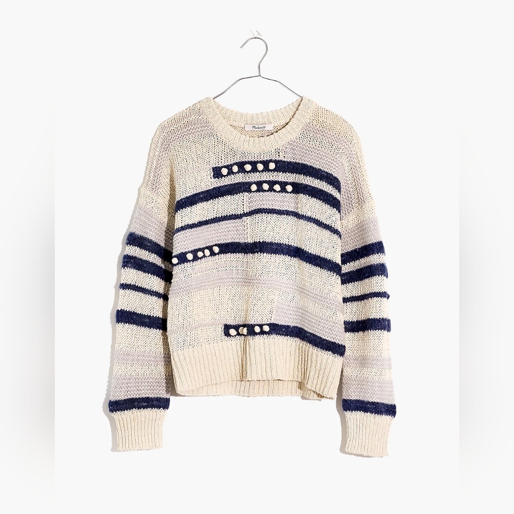 Madewell Grandover Bobble Pullover Sweater Blue/White Small (w merino, alpaca) - Picture 4 of 7